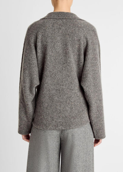 Donegal Plush Cashmere Dolman-Sleeve Polo Sweater in Cashmere MEDIUM HEATHER GREY DONEGAL | VINCE Women