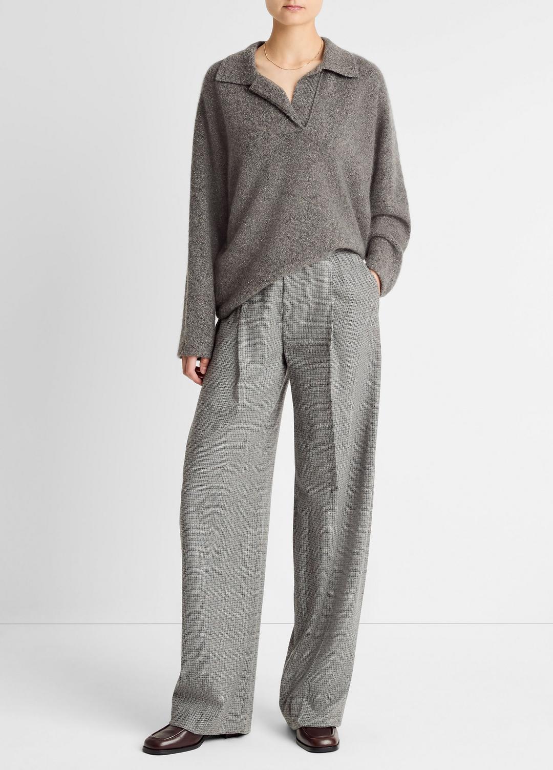 Donegal Plush Cashmere Dolman-Sleeve Polo Sweater in Cashmere MEDIUM HEATHER GREY DONEGAL | VINCE Women