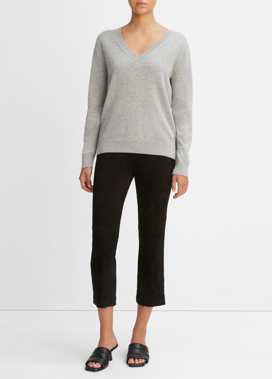 Cashmere Weekend V-Neck Sweater in V-Neck HEATHER STEEL | VINCE Women