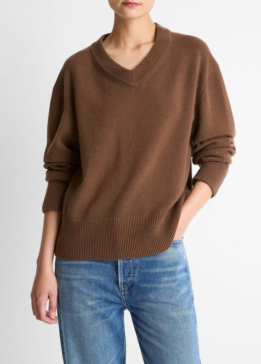Wool-Cashmere V-Neck Sweater in V-Neck HAZELNUT | VINCE Women