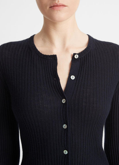 Ribbed Cashmere-Silk Cardigan in Cardigans COASTAL BLUE | VINCE Women
