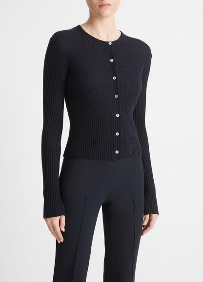 Ribbed Cashmere-Silk Cardigan in Cardigans COASTAL BLUE | VINCE Women