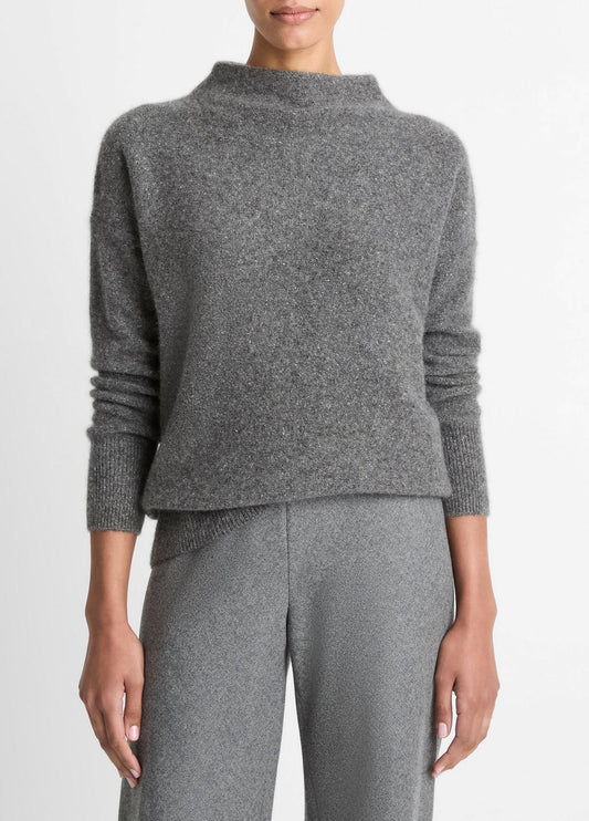 Donegal Cashmere Funnel-Neck Sweater in Turtleneck MEDIUM HEATHER GREY DONEGAL | VINCE Women