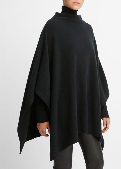 Merino Wool-Cashmere Funnel-Neck Poncho in Accessories BLACK | VINCE Women