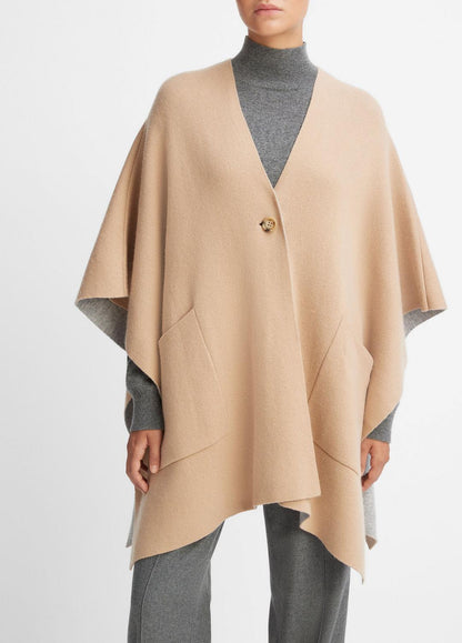 Wool and Cashmere Double-Face Cape in Sweaters CAMEL GREY | VINCE Women