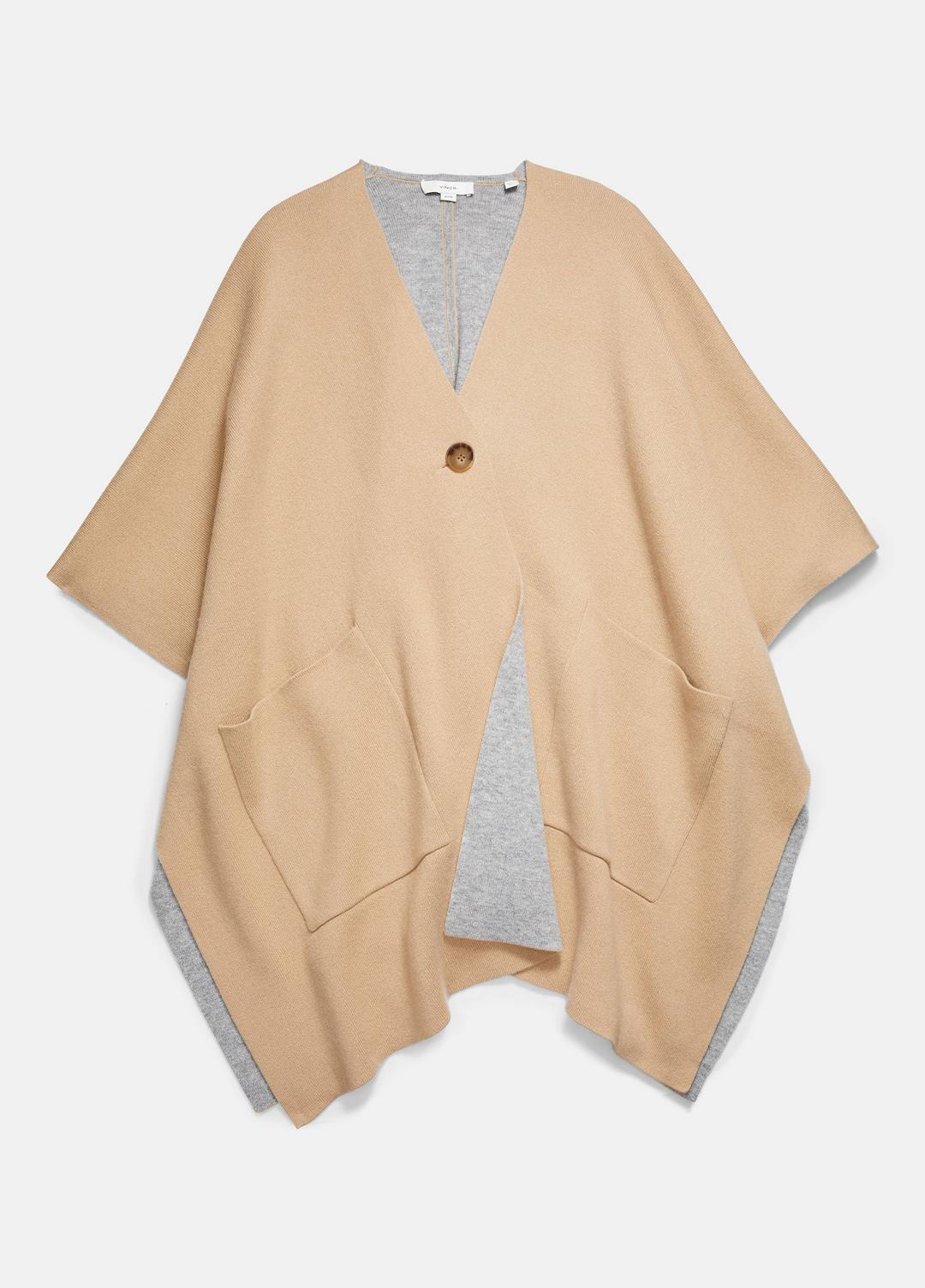 Wool and Cashmere Double-Face Cape in Sweaters CAMEL GREY | VINCE Women