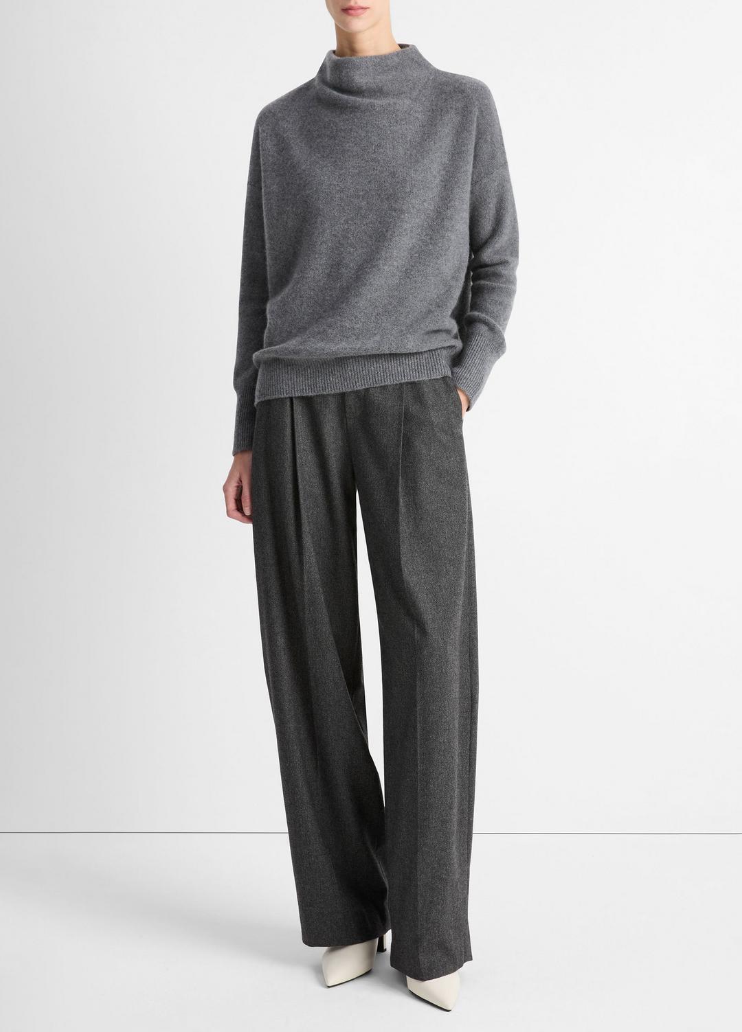 Plush Cashmere Funnel-Neck Sweater in Turtleneck HEATHER GRAPHITE | VINCE Women
