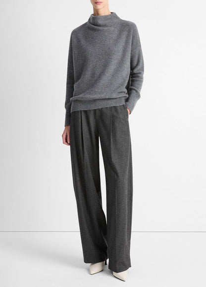 Plush Cashmere Funnel-Neck Sweater in Turtleneck HEATHER GRAPHITE | VINCE Women