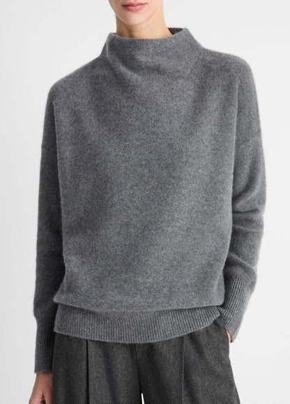 Plush Cashmere Funnel-Neck Sweater in Turtleneck HEATHER GRAPHITE | VINCE Women