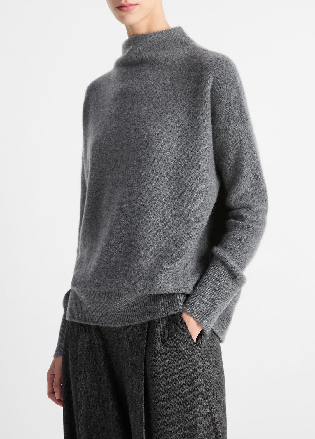 Plush Cashmere Funnel-Neck Sweater in Turtleneck HEATHER GRAPHITE | VINCE Women