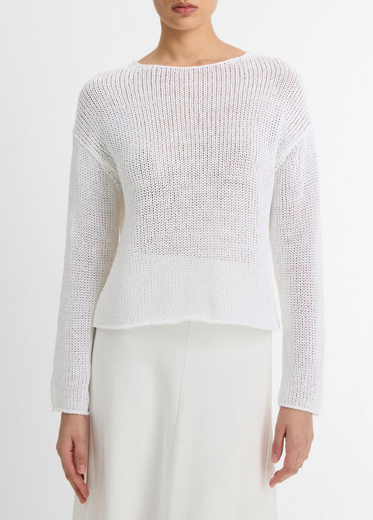 Italian Coated Cotton-Blend Sweater in Crew Neck OPTIC WHITE | VINCE Women