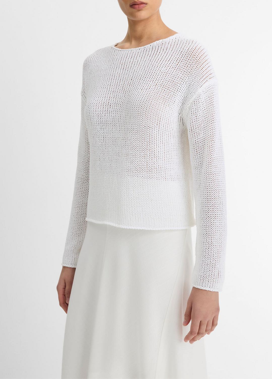 Italian Coated Cotton-Blend Sweater in Crew Neck OPTIC WHITE | VINCE Women
