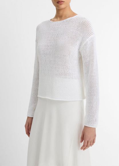 Italian Coated Cotton-Blend Sweater in Crew Neck OPTIC WHITE | VINCE Women