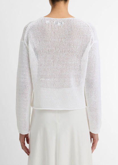 Italian Coated Cotton-Blend Sweater in Crew Neck OPTIC WHITE | VINCE Women