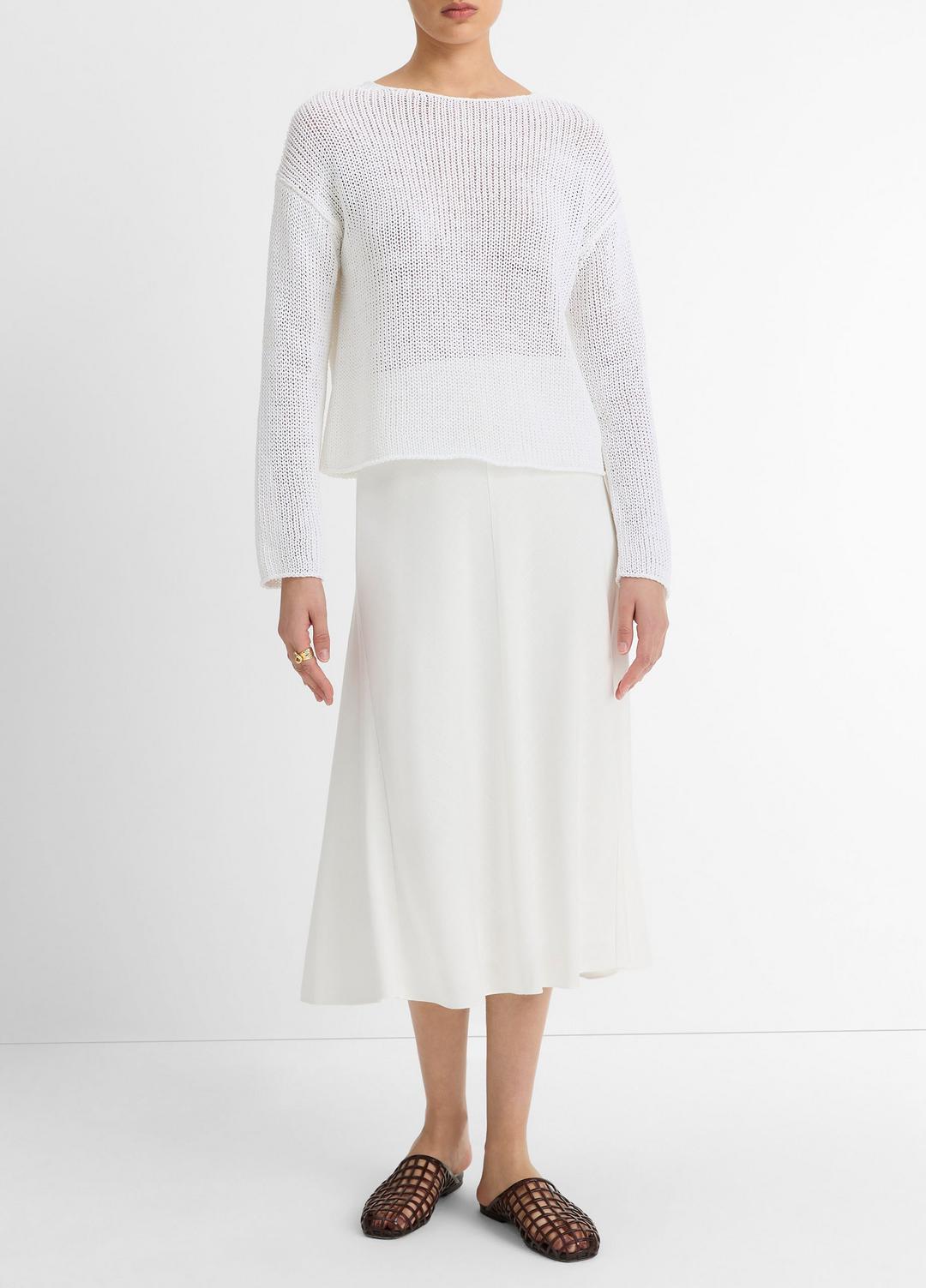 Italian Coated Cotton-Blend Sweater in Crew Neck OPTIC WHITE | VINCE Women