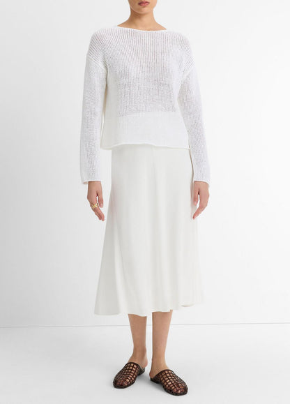 Italian Coated Cotton-Blend Sweater in Crew Neck OPTIC WHITE | VINCE Women