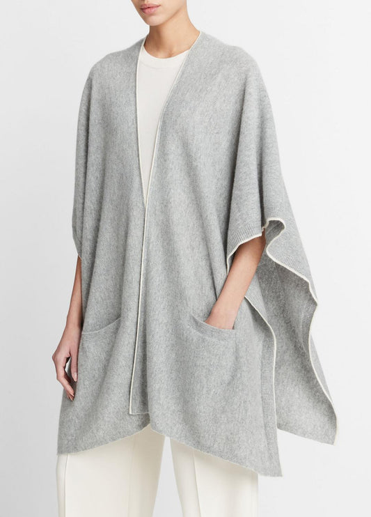 Tipped Jersey-Knit Cashmere Cape in Sweaters MEDIUM GREY/OFF WHITE | VINCE Women