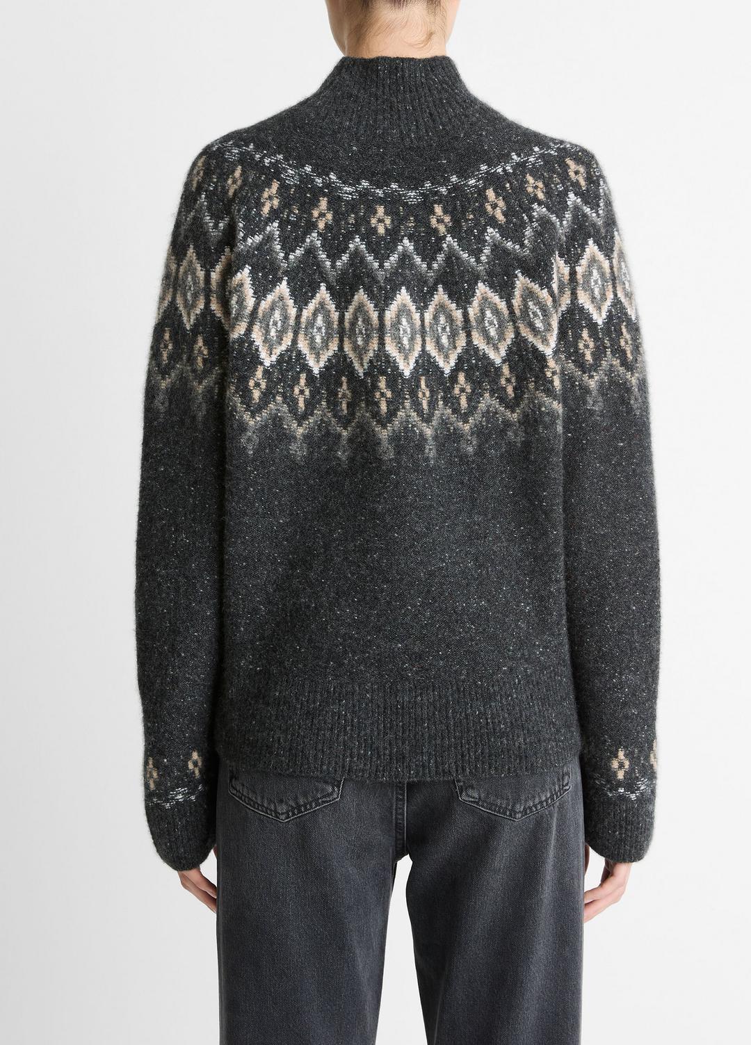 Fair Isle Donegal Cashmere Turtleneck Sweater in Turtleneck HEATHER CHARCOAL COMBO | VINCE Women