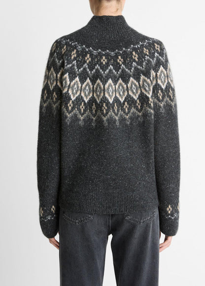 Fair Isle Donegal Cashmere Turtleneck Sweater in Turtleneck HEATHER CHARCOAL COMBO | VINCE Women