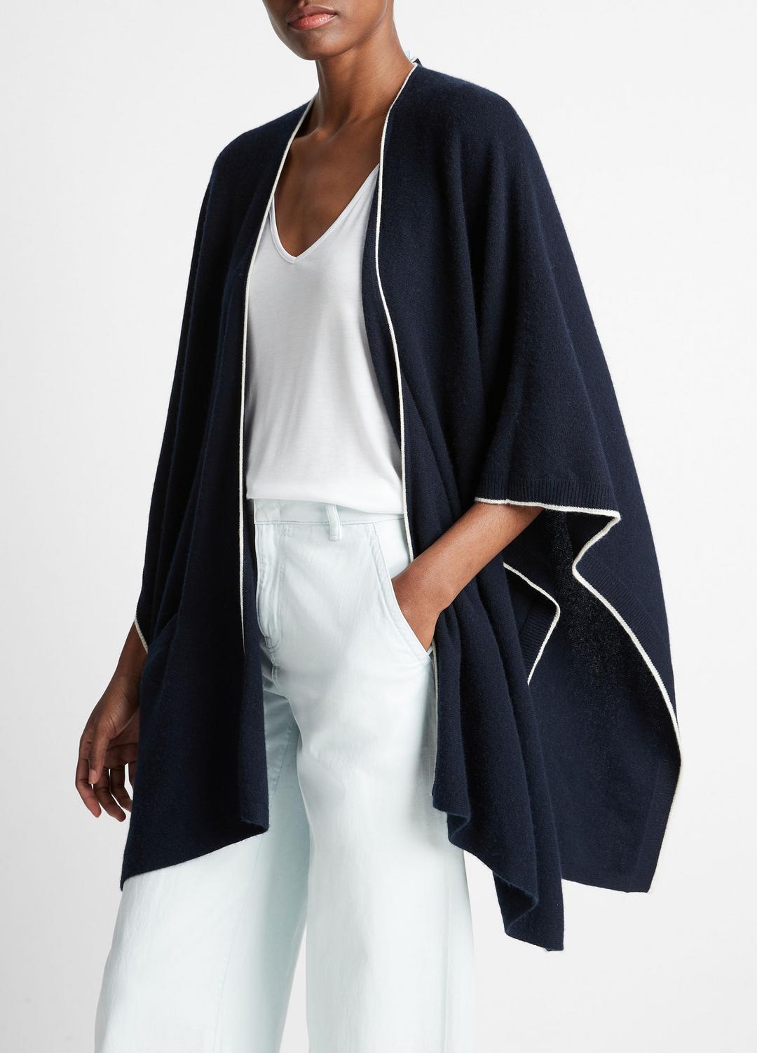 Tipped Jersey-Knit Cashmere Cape in Sweaters COASTAL BLUE/WHITE | VINCE Women