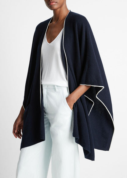 Tipped Jersey-Knit Cashmere Cape in Sweaters COASTAL BLUE/WHITE | VINCE Women