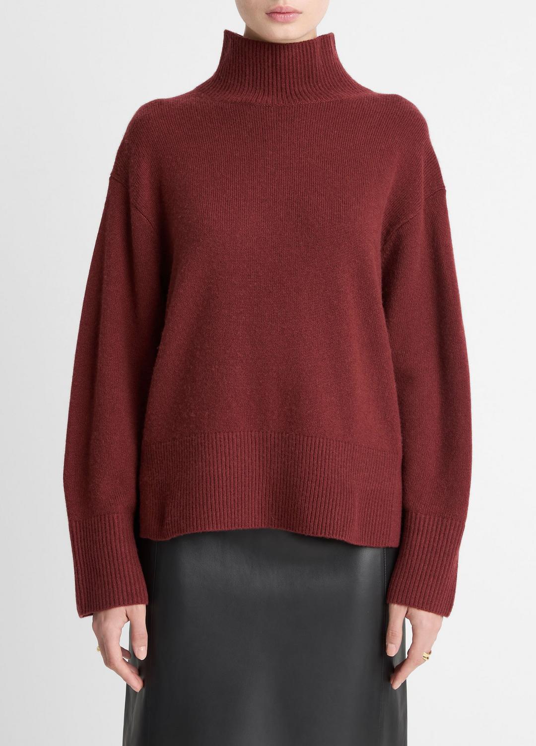 Wool-Cashmere Side-Slit Turtleneck Sweater in Turtleneck BORDEAUX | VINCE Women