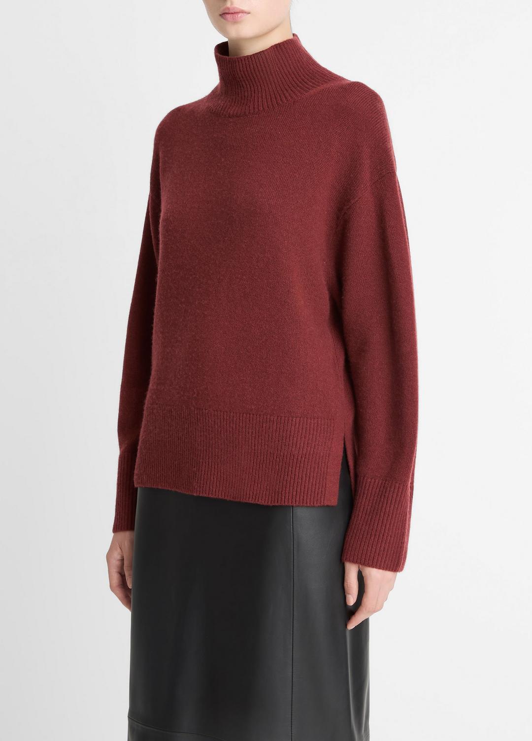 Wool-Cashmere Side-Slit Turtleneck Sweater in Turtleneck BORDEAUX | VINCE Women