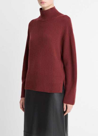 Wool-Cashmere Side-Slit Turtleneck Sweater in Turtleneck BORDEAUX | VINCE Women