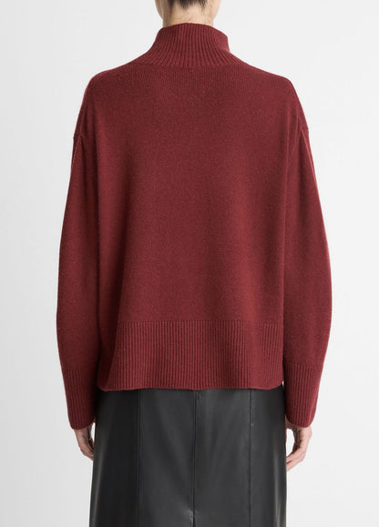Wool-Cashmere Side-Slit Turtleneck Sweater in Turtleneck BORDEAUX | VINCE Women