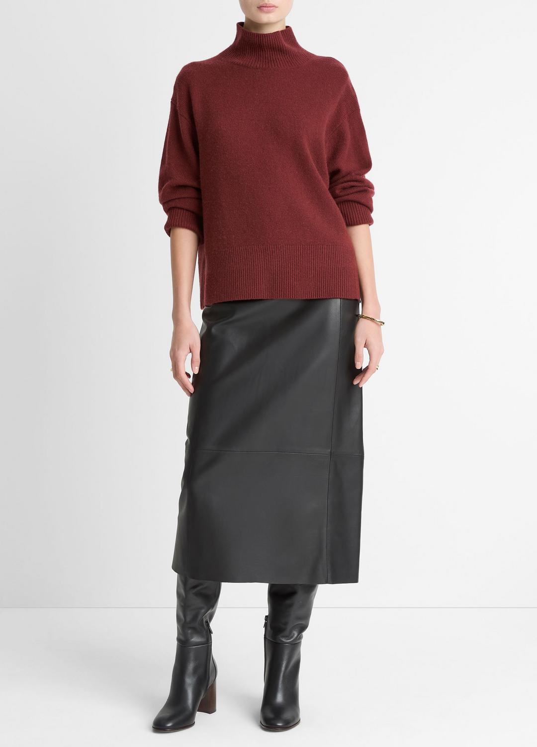 Wool-Cashmere Side-Slit Turtleneck Sweater in Turtleneck BORDEAUX | VINCE Women
