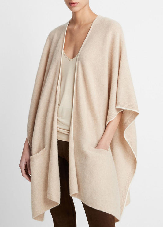 Tipped Jersey-Knit Cashmere Cape in Sweaters OAK/WHITE | VINCE Women