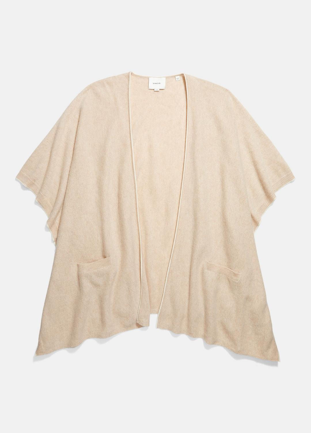 Tipped Jersey-Knit Cashmere Cape in Sweaters OAK/WHITE | VINCE Women