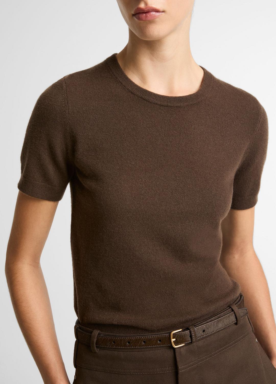Wool & Cashmere-Blend Short-Sleeve Sweater in Crew Neck DARK BARK | VINCE Women