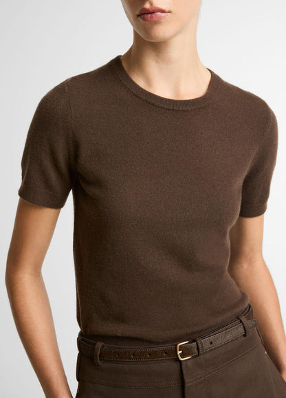 Wool & Cashmere-Blend Short-Sleeve Sweater in Crew Neck DARK BARK | VINCE Women