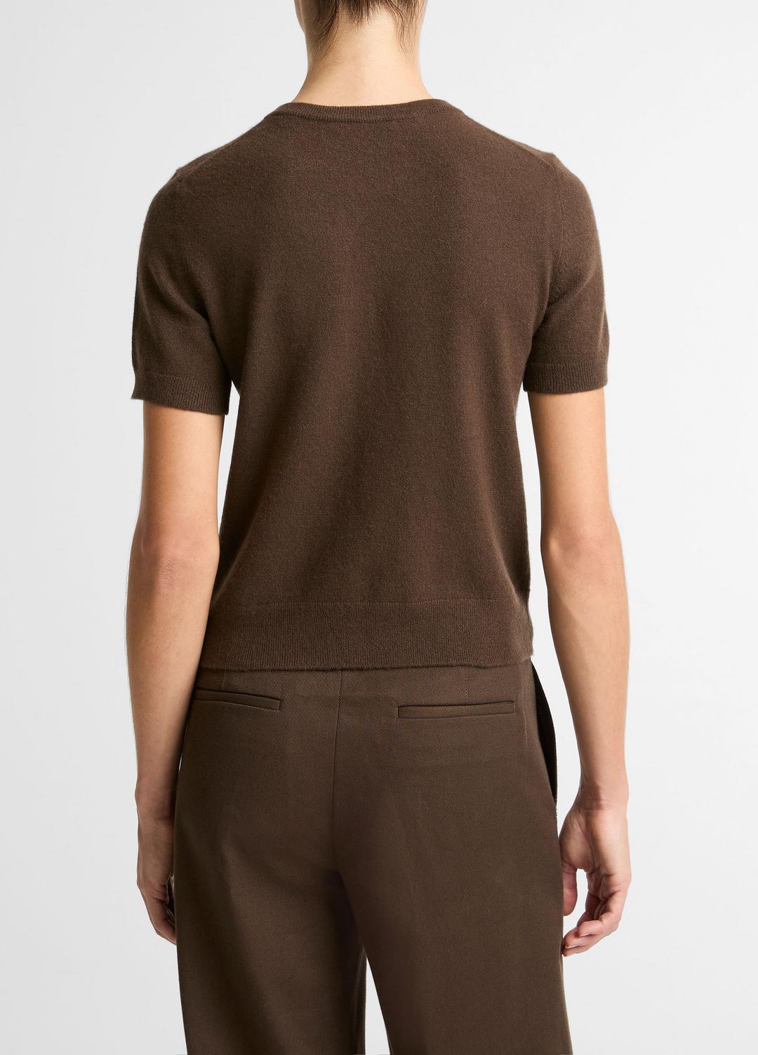 Wool & Cashmere-Blend Short-Sleeve Sweater in Crew Neck DARK BARK | VINCE Women