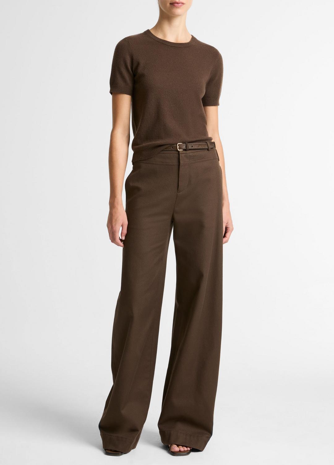Wool & Cashmere-Blend Short-Sleeve Sweater in Crew Neck DARK BARK | VINCE Women