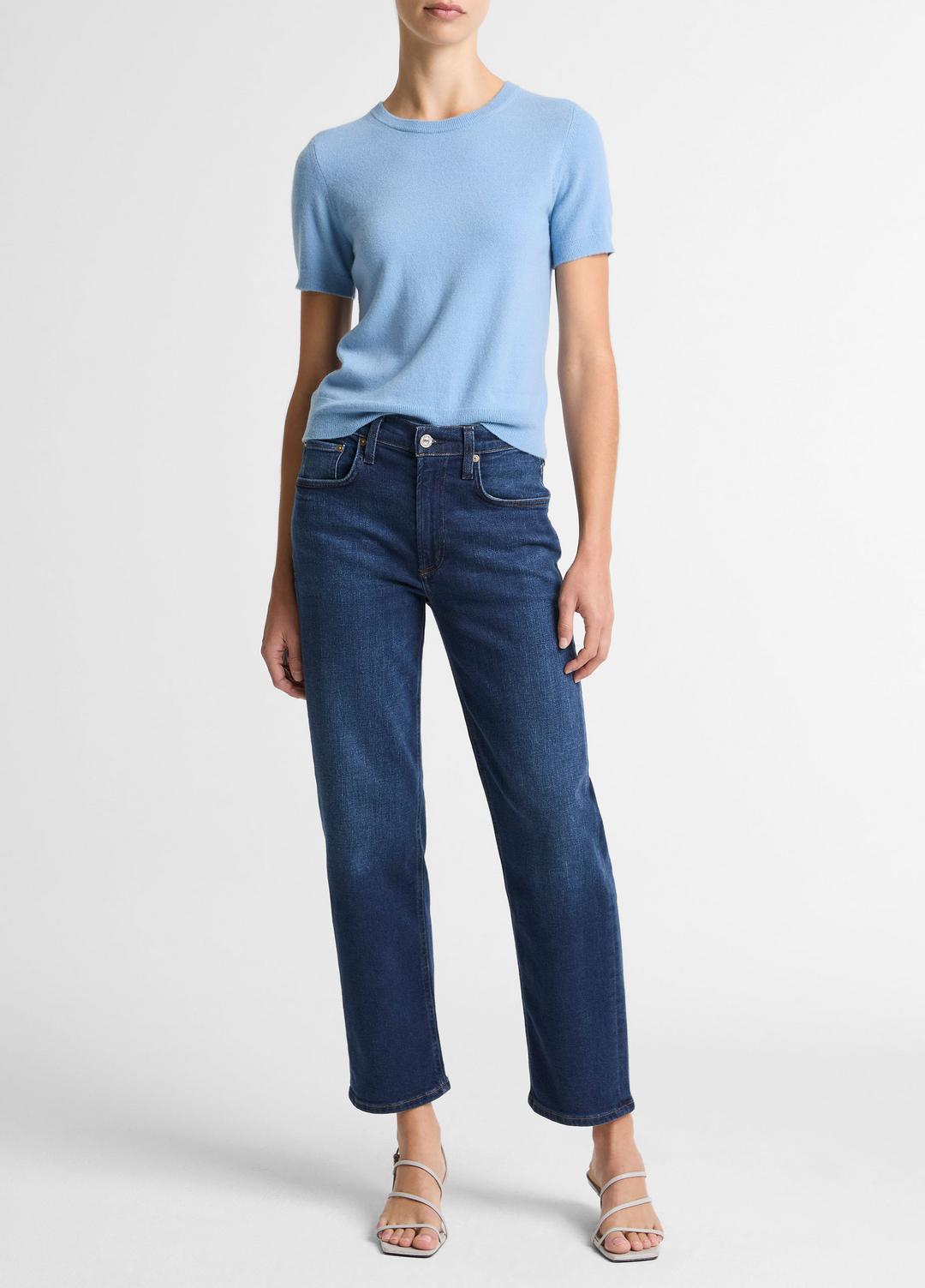 Wool & Cashmere-Blend Short-Sleeve Sweater in Crew Neck HYDRA | VINCE Women
