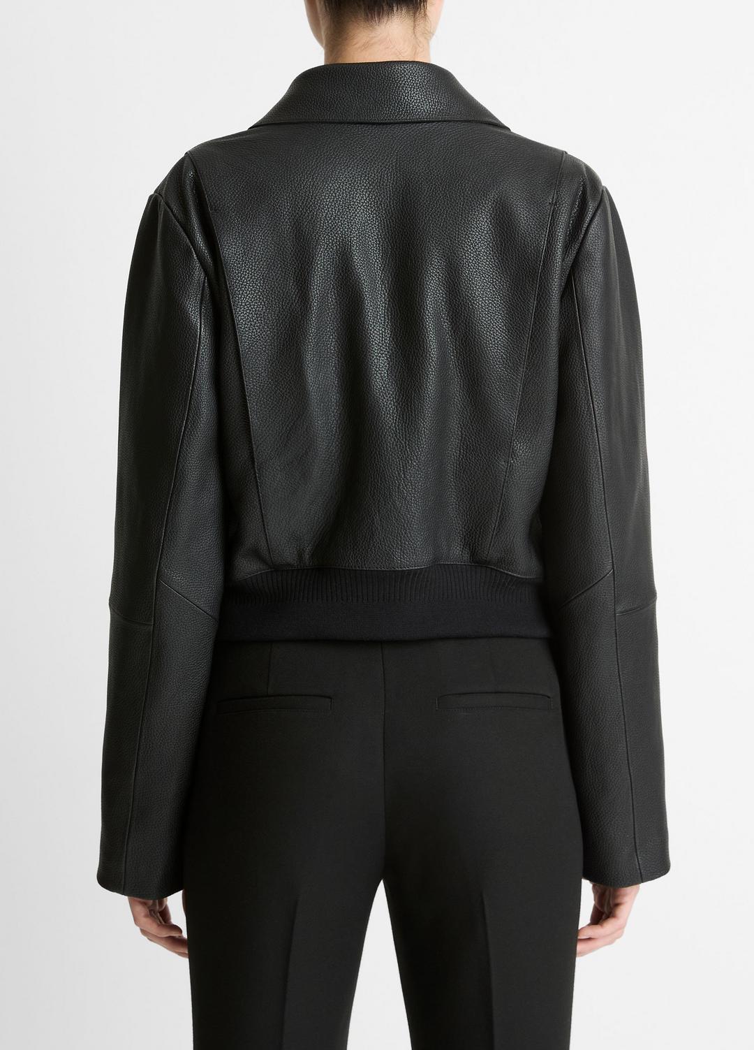 Shearling-Trim Shrunken Leather Jacket in Leather Jackets BLACK | VINCE Women