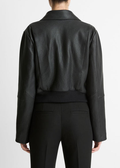 Shearling-Trim Shrunken Leather Jacket in Leather Jackets BLACK | VINCE Women