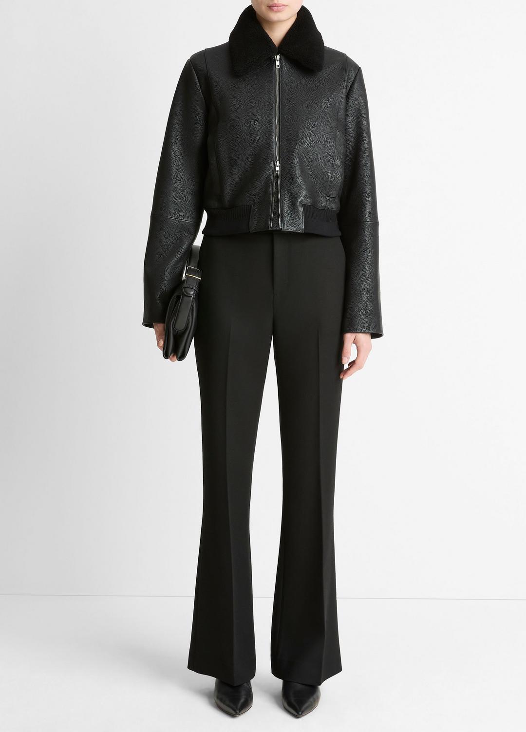 Shearling-Trim Shrunken Leather Jacket in Leather Jackets BLACK | VINCE Women