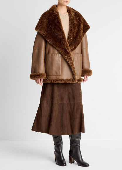 Shearling Hooded Jacket in Jackets COGNAC ESPRESSO COMB | VINCE Women