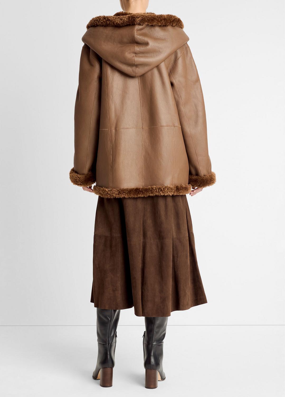 Shearling Hooded Jacket in Jackets COGNAC ESPRESSO COMB | VINCE Women
