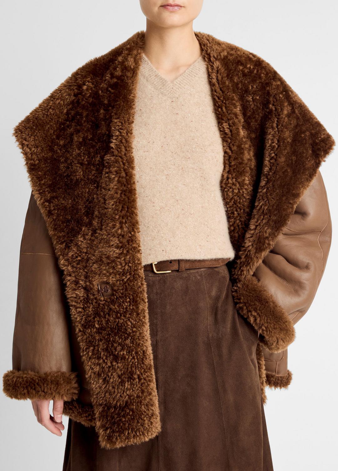 Shearling Hooded Jacket in Jackets COGNAC ESPRESSO COMB | VINCE Women
