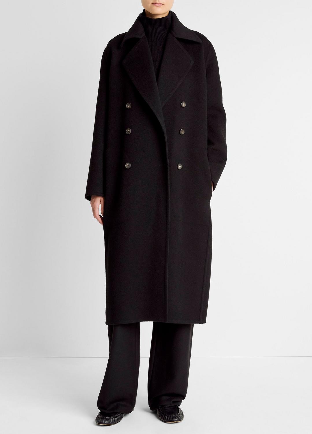 Wool-Blend Double-Breasted Long Coat in Coats BLACK | VINCE Women