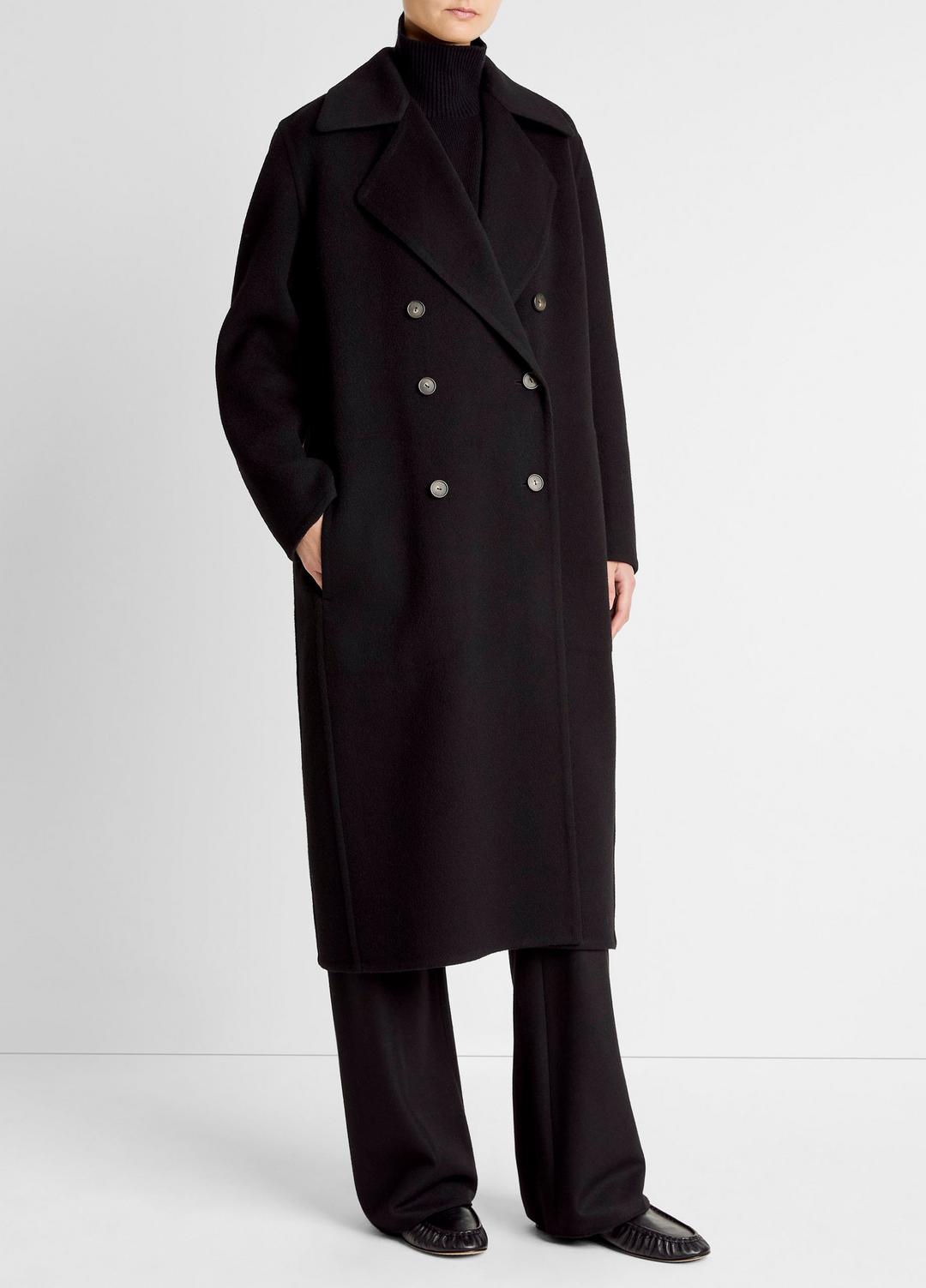 Wool-Blend Double-Breasted Long Coat in Coats BLACK | VINCE Women