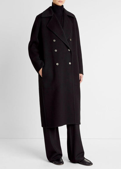 Wool-Blend Double-Breasted Long Coat in Coats BLACK | VINCE Women