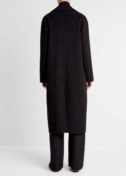 Wool-Blend Double-Breasted Long Coat in Coats BLACK | VINCE Women