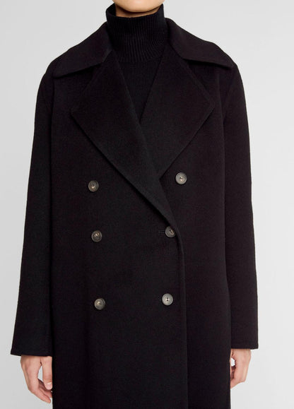 Wool-Blend Double-Breasted Long Coat in Coats BLACK | VINCE Women