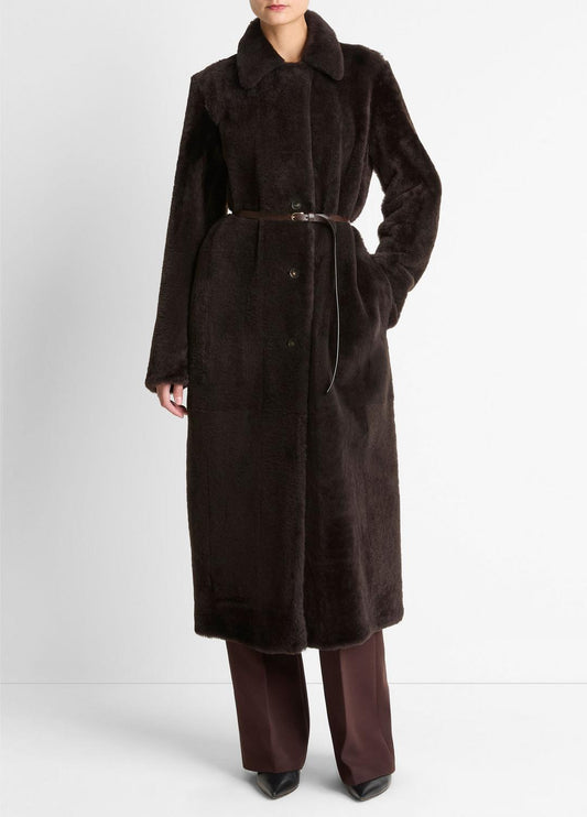 Shearling Long Coat in Coats DARK UMBER | VINCE Women