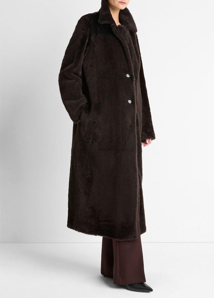 Shearling Long Coat in Coats DARK UMBER | VINCE Women
